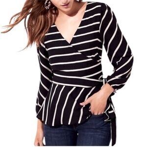 LOFT Wrap Peplum Striped V-neck Blouse Shirt Medium